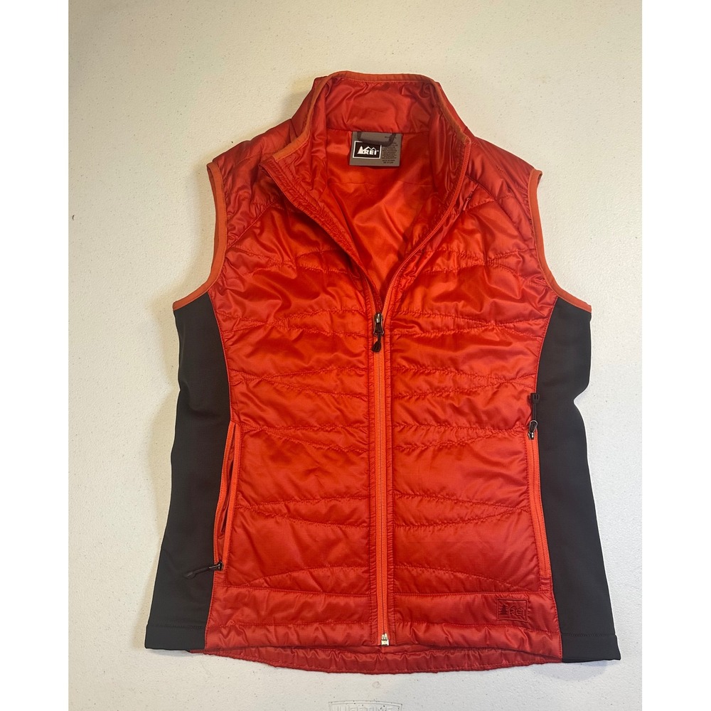 REI Womens Primaloft Insulated Quilted Vest Orange Black 807676 S12 Small